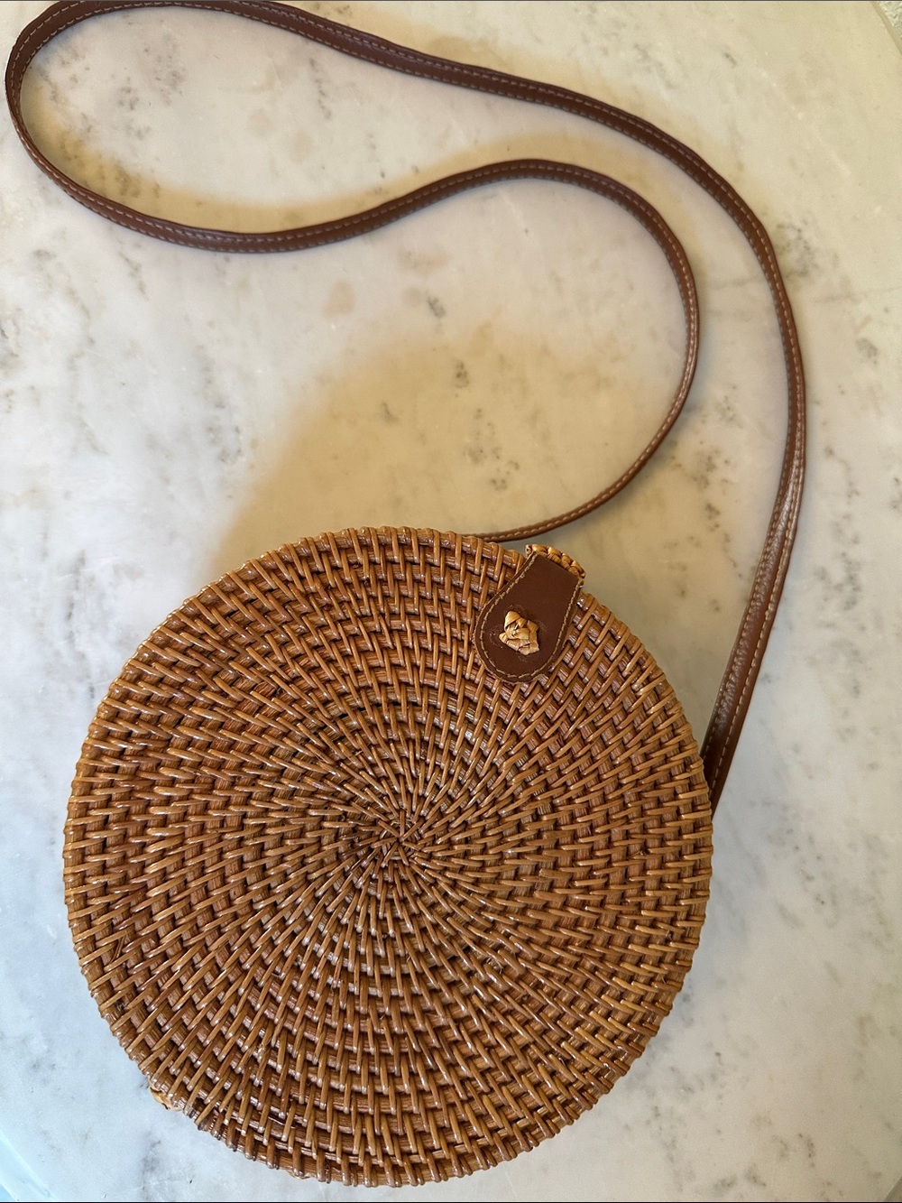 Round Rattan Woven Crossbody Bag Tan